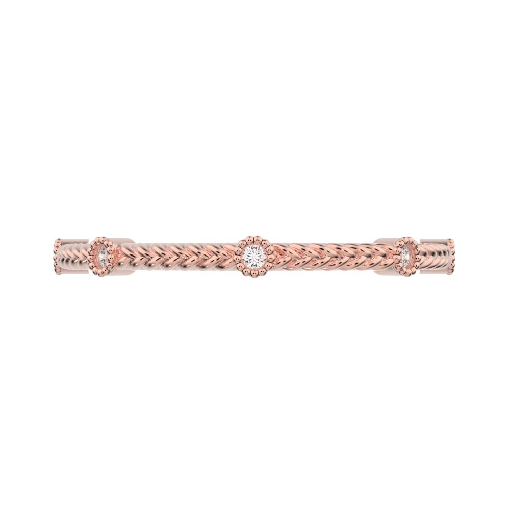 0.0375 ct Round Cut Simulated Clear Diamond dainty Minimalist Stackable knot milgrain rope 14K / 18K Solid Rose Gold everyday wedding band