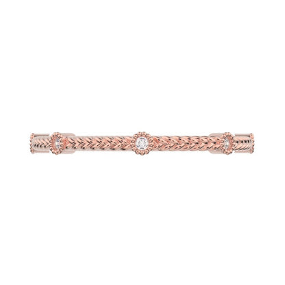 0.0375 ct Round Cut Simulated Clear Diamond dainty Minimalist Stackable knot milgrain rope 14K / 18K Solid Rose Gold everyday wedding band