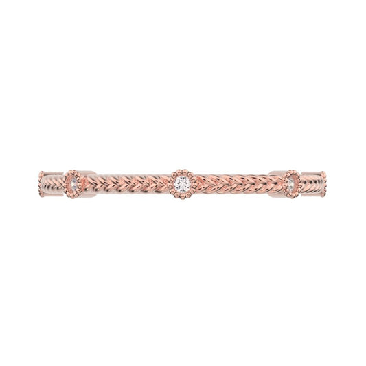 0.0375 ct Round Cut Moissanite dainty Minimalist Stackable knot milgrain rope 14K / 18K Solid Rose Gold everyday wedding band