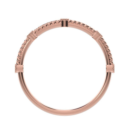 0.0375 ct Round Cut Simulated Clear Diamond dainty Minimalist Stackable knot milgrain rope 14K / 18K Solid Rose Gold everyday wedding band