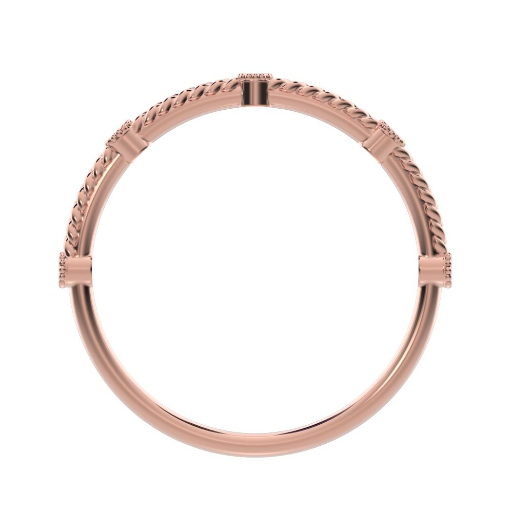 0.0375 ct Round Cut Moissanite dainty Minimalist Stackable knot milgrain rope 14K / 18K Solid Rose Gold everyday wedding band