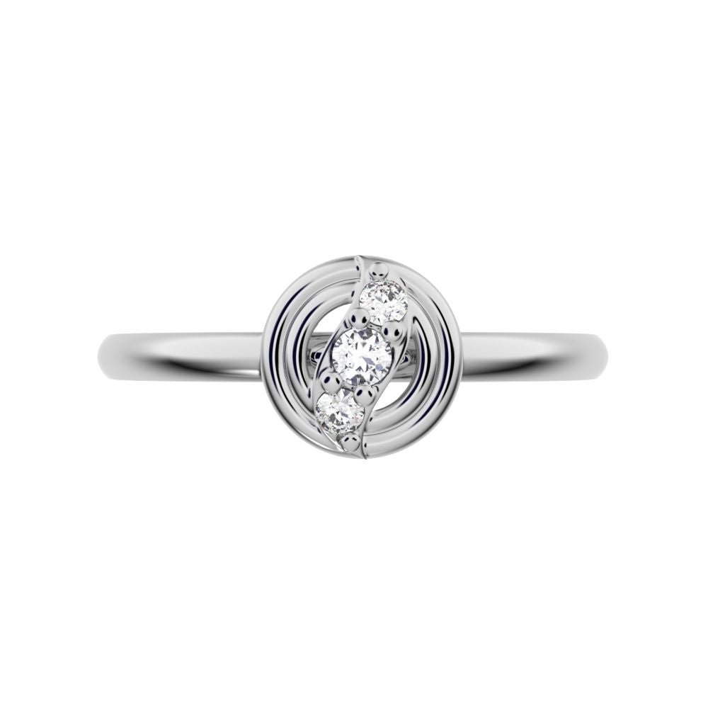 0.05 ct Round Cut Simulated Clear Diamond dainty Minimalist circle eye 3 stone halo 14K / 18K Solid White Gold everyday ring