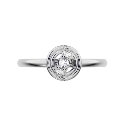 0.05 ct Round Cut Moissanite dainty Minimalist circle eye 3 stone halo 14K / 18K Solid White Gold everyday ring