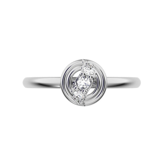 0.05 ct Round Cut Moissanite dainty Minimalist circle eye 3 stone halo 14K / 18K Solid White Gold everyday ring