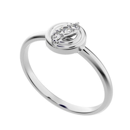 0.05 ct Round Cut Simulated Clear Diamond dainty Minimalist circle eye 3 stone halo 14K / 18K Solid White Gold everyday ring