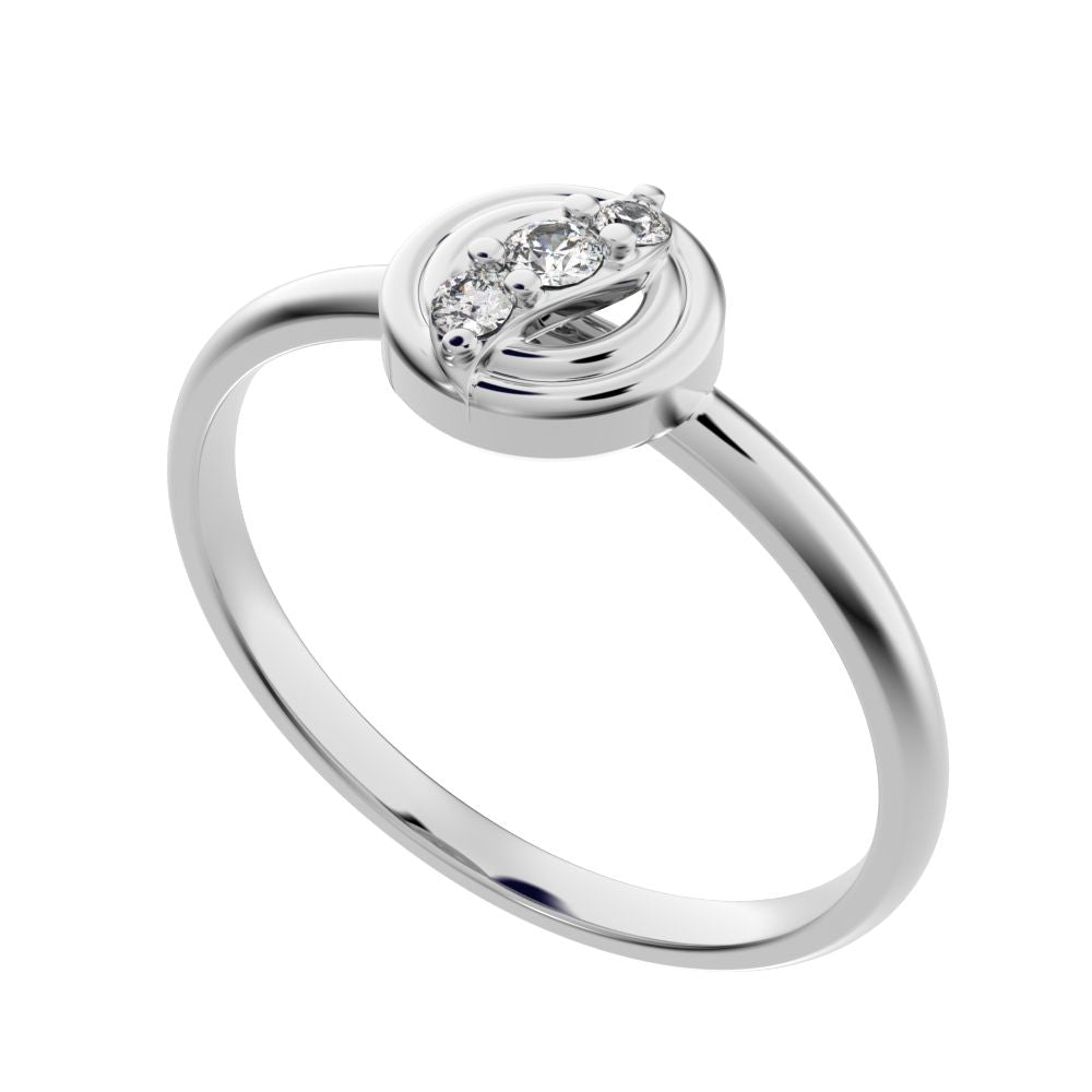 0.05 ct Round Cut Moissanite dainty Minimalist circle eye 3 stone halo 14K / 18K Solid White Gold everyday ring
