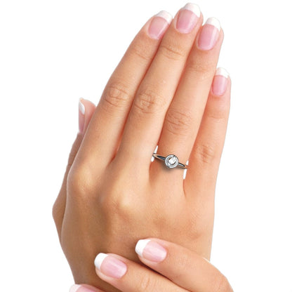 0.05 ct Round Cut Simulated Clear Diamond dainty Minimalist circle eye 3 stone halo 14K / 18K Solid White Gold everyday ring