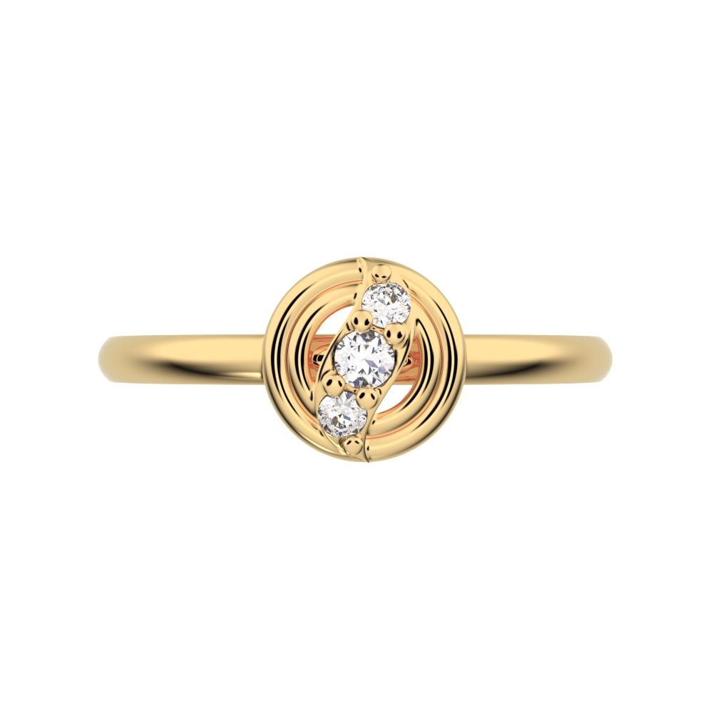 0.05 ct Round Cut Moissanite dainty Minimalist circle eye 3 stone halo 14K / 18K Solid Yellow Gold everyday ring