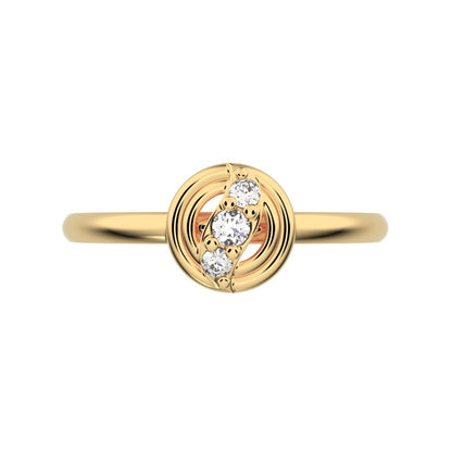 0.05 ct Round Cut Moissanite dainty Minimalist circle eye 3 stone halo 14K / 18K Solid Yellow Gold everyday ring