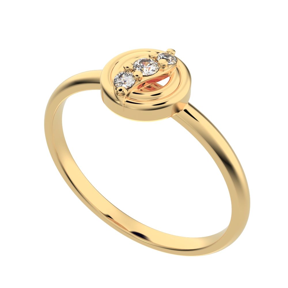 0.05 ct Round Cut Moissanite dainty Minimalist circle eye 3 stone halo 14K / 18K Solid Yellow Gold everyday ring