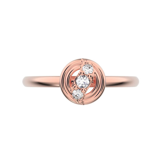 0.05 ct Round Cut Simulated Clear Diamond dainty Minimalist circle eye 3 stone halo 14K / 18K Solid Rose Gold everyday ring