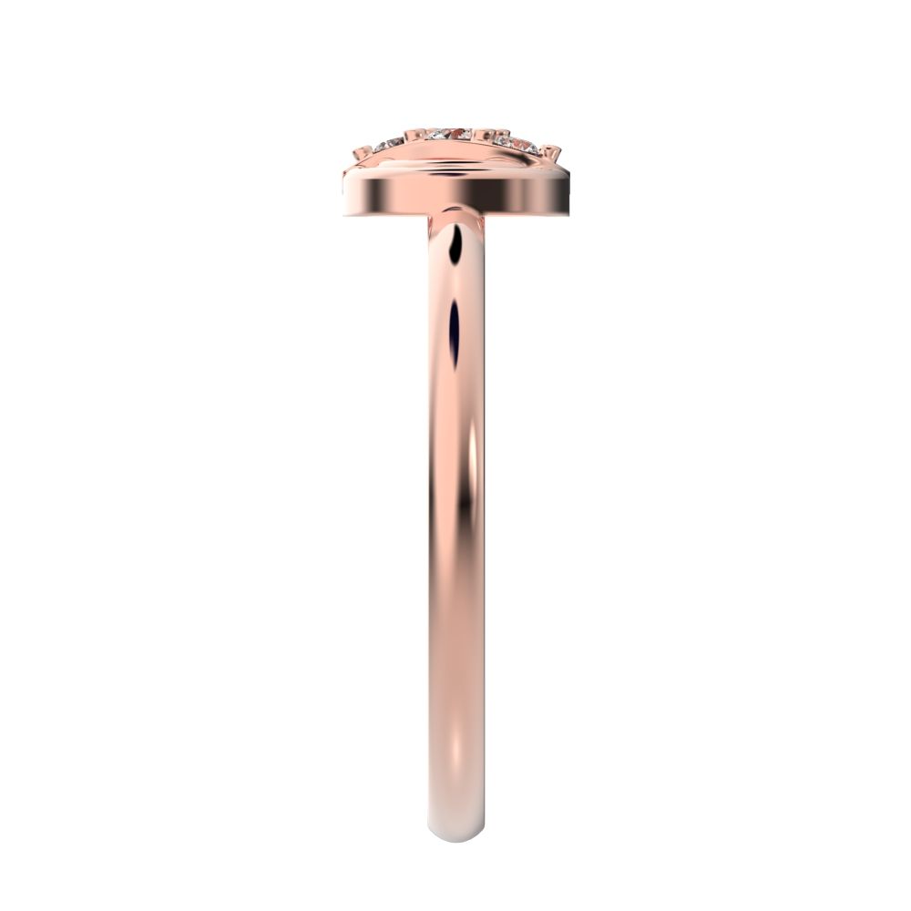 0.05 ct Round Cut Moissanite dainty Minimalist circle eye 3 stone halo 14K / 18K Solid Rose Gold everyday ring