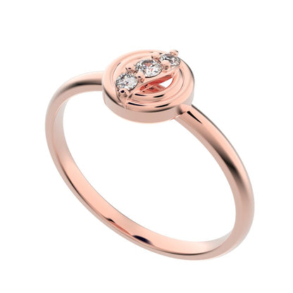 0.05 ct Round Cut Moissanite dainty Minimalist circle eye 3 stone halo 14K / 18K Solid Rose Gold everyday ring