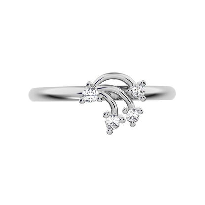 0.06 ct Round Cut Moissanite dainty Minimalist cluster floral 2 head light petal 14K / 18K Solid White Gold everyday ring