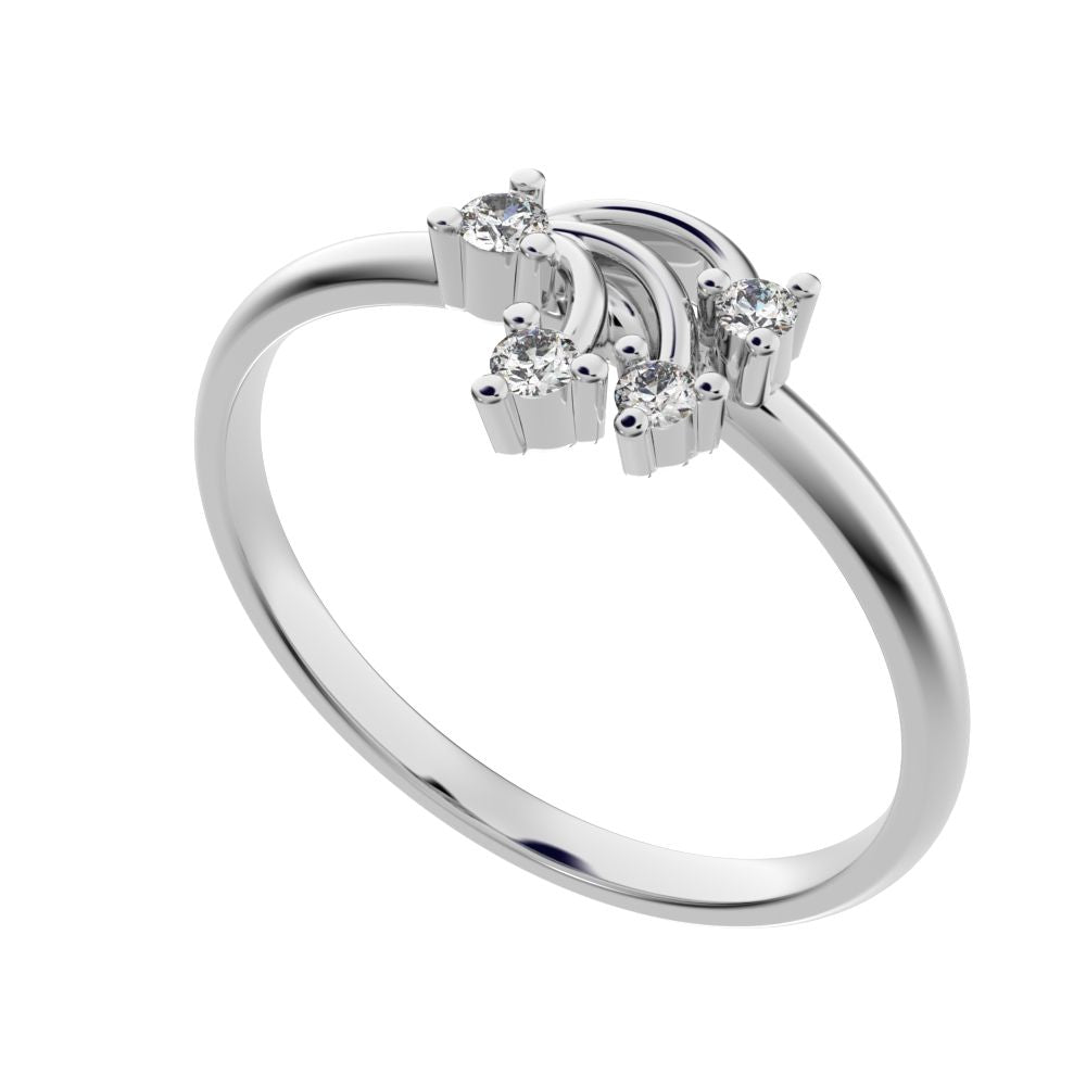 0.06 ct Round Cut Simulated Clear Diamond dainty Minimalist cluster floral 2 head light petal 14K / 18K Solid White Gold everyday ring