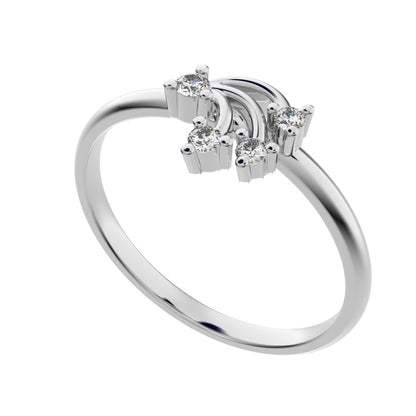 0.06 ct Round Cut Moissanite dainty Minimalist cluster floral 2 head light petal 14K / 18K Solid White Gold everyday ring