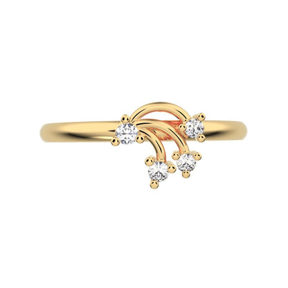 0.06 ct Round Cut Simulated Clear Diamond dainty Minimalist cluster floral 2 head light petal 14K / 18K Solid Yellow Gold everyday ring