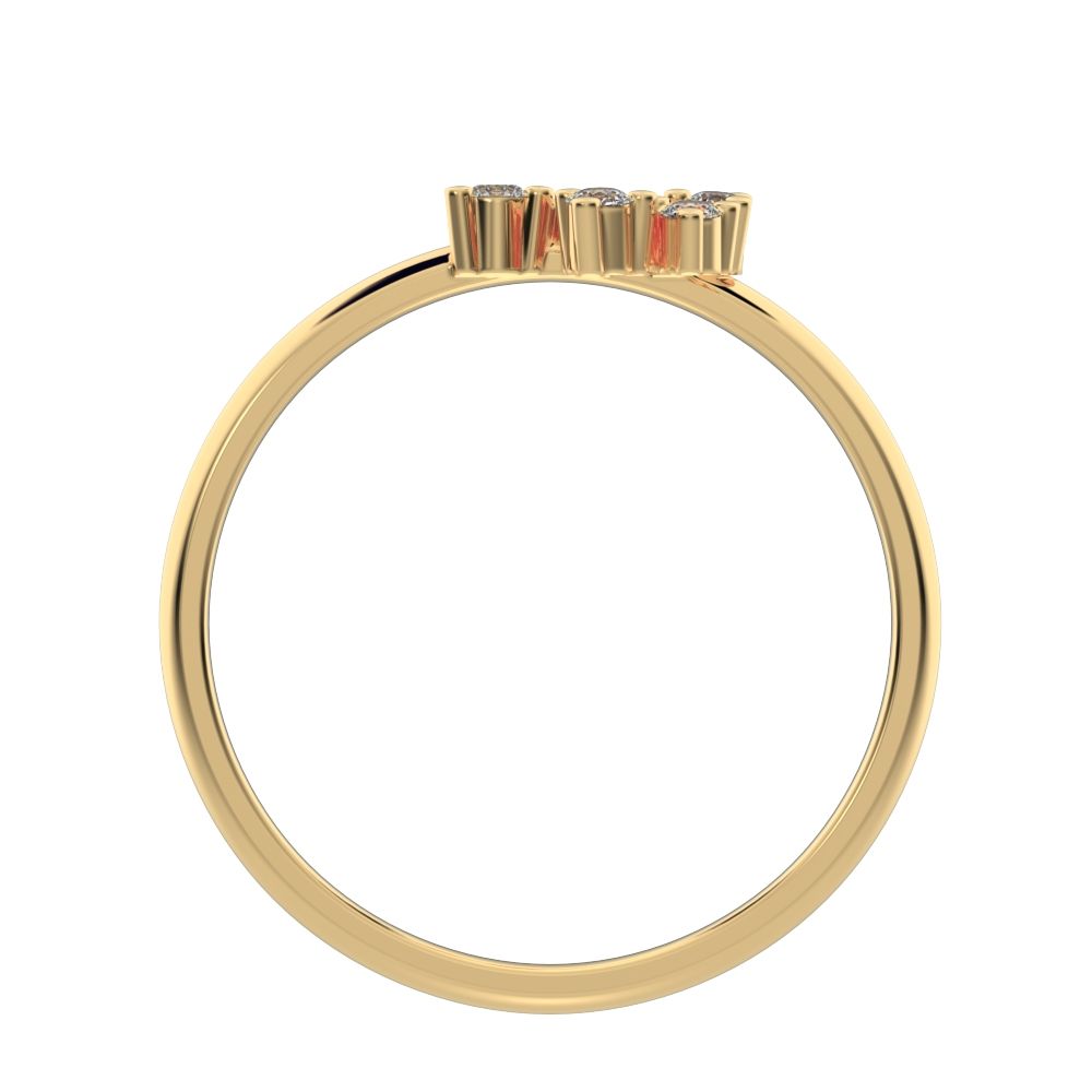 0.06 ct Round Cut Simulated Clear Diamond dainty Minimalist cluster floral 2 head light petal 14K / 18K Solid Yellow Gold everyday ring