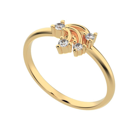 0.06 ct Round Cut Moissanite dainty Minimalist cluster floral 2 head light petal 14K / 18K Solid Yellow Gold everyday ring