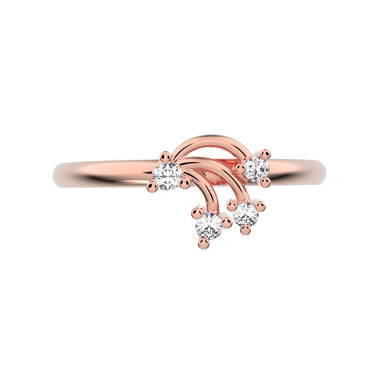 0.06 ct Round Cut Moissanite dainty Minimalist cluster floral 2 head light petal 14K / 18K Solid Rose Gold everyday ring