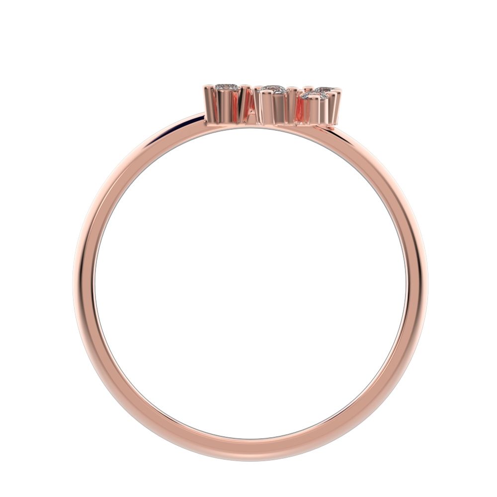 0.06 ct Round Cut Simulated Clear Diamond dainty Minimalist cluster floral 2 head light petal 14K / 18K Solid Rose Gold everyday ring