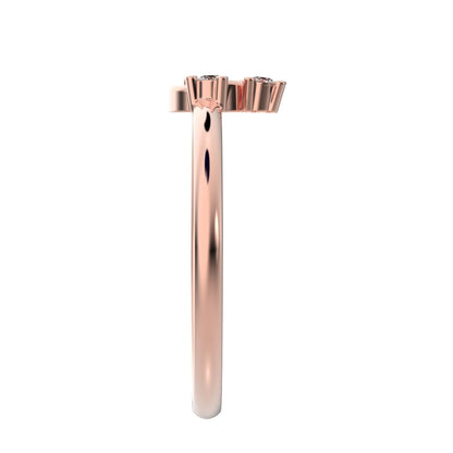 0.06 ct Round Cut Moissanite dainty Minimalist cluster floral 2 head light petal 14K / 18K Solid Rose Gold everyday ring