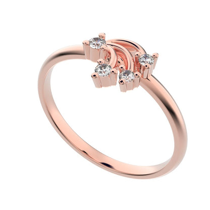 0.06 ct Round Cut Moissanite dainty Minimalist cluster floral 2 head light petal 14K / 18K Solid Rose Gold everyday ring