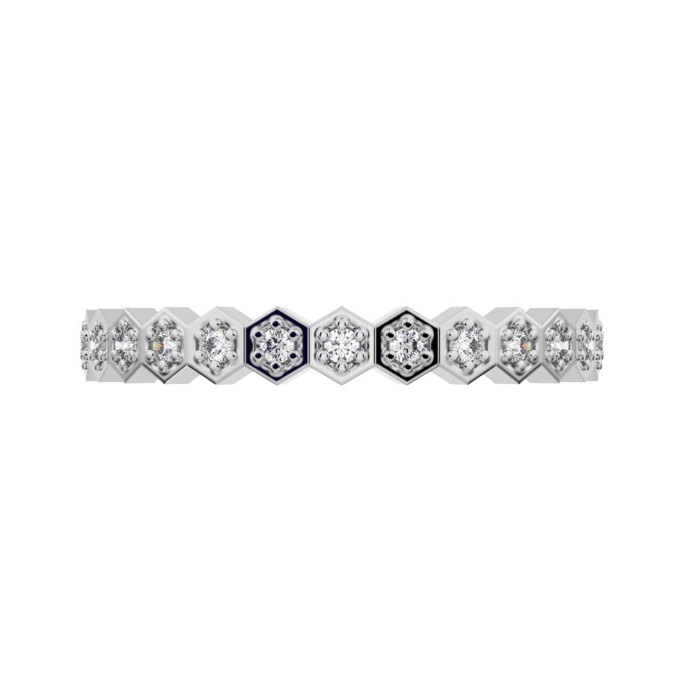 0.13 ct Round Cut Moissanite dainty Minimalist Stackable Half Eternity bezel hexagon 14K / 18K Solid White Gold everyday wedding band