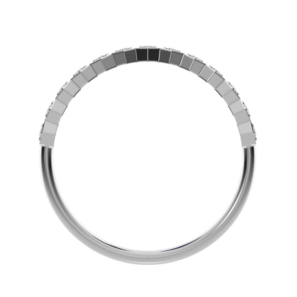 0.13 ct Round Cut Moissanite dainty Minimalist Stackable Half Eternity bezel hexagon 14K / 18K Solid White Gold everyday wedding band