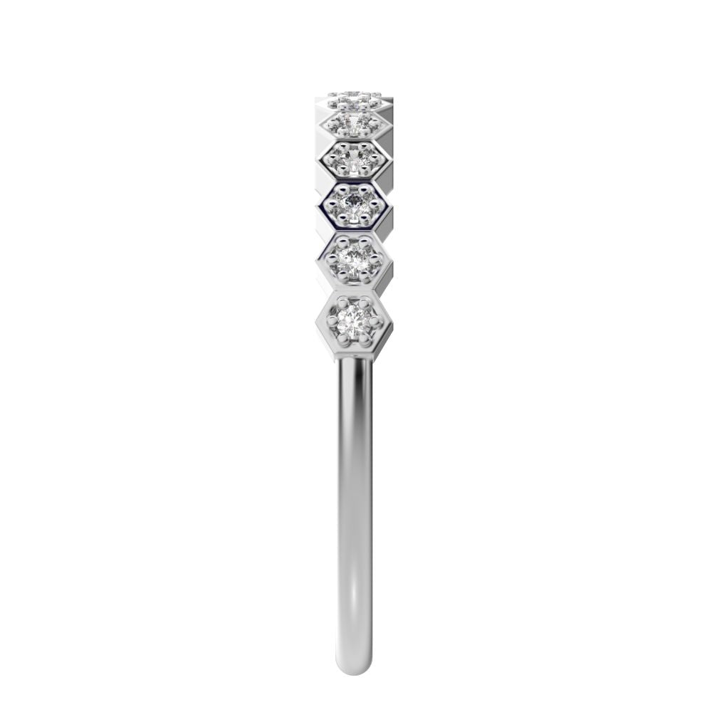 0.13Ct Round Cut Simulated Clear Diamond Minimalist Stackable Half Eternity bezel hexagon 14K / 18K Solid White Gold everyday wedding band