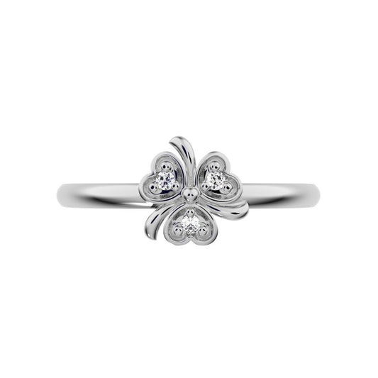 0.0225 ct Round Cut Simulated Clear Diamond dainty Minimalist floral heart halo heart 14K / 18K Solid White Gold everyday ring