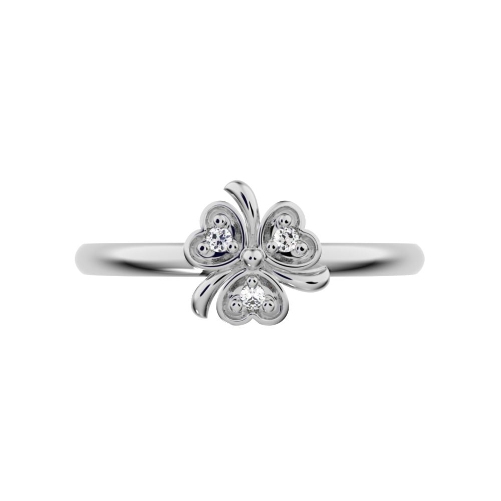 0.0225 ct Round Cut Moissanite dainty Minimalist floral heart halo heart 14K / 18K Solid White Gold everyday ring