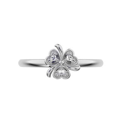 0.0225 ct Round Cut Moissanite dainty Minimalist floral heart halo heart 14K / 18K Solid White Gold everyday ring