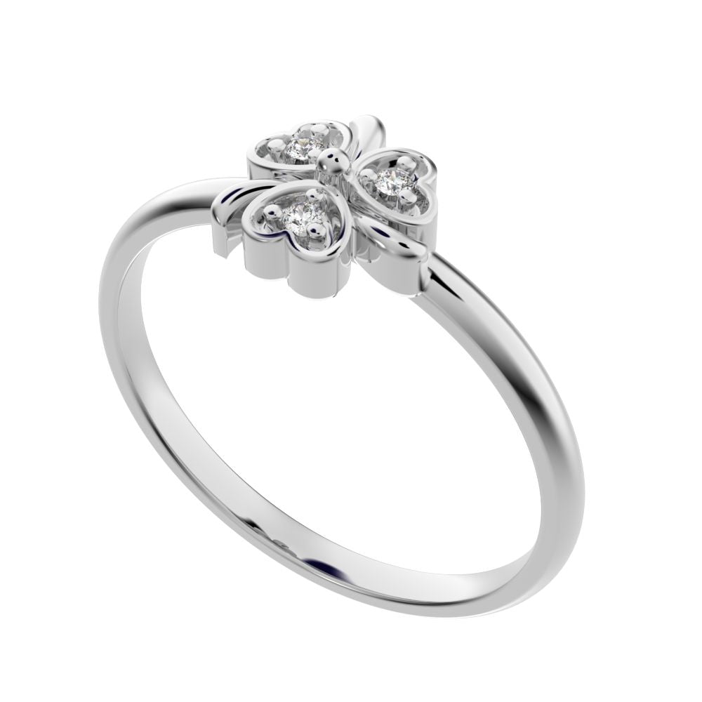0.0225 ct Round Cut Moissanite dainty Minimalist floral heart halo heart 14K / 18K Solid White Gold everyday ring