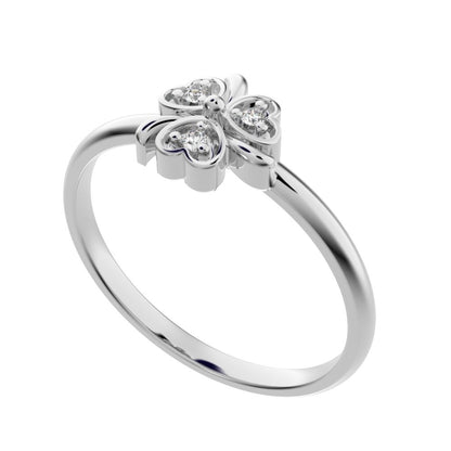 0.0225 ct Round Cut Moissanite dainty Minimalist floral heart halo heart 14K / 18K Solid White Gold everyday ring