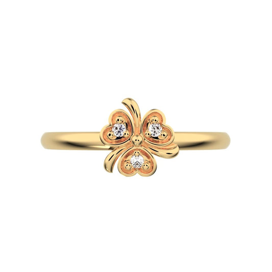 0.0225 ct Round Cut Simulated Clear Diamond dainty Minimalist floral heart halo heart 14K / 18K Solid Yellow Gold everyday ring