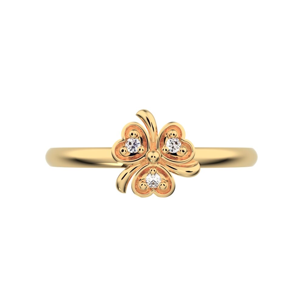 0.0225 ct Round Cut Moissanite dainty Minimalist floral heart halo heart 14K / 18K Solid Yellow Gold everyday ring