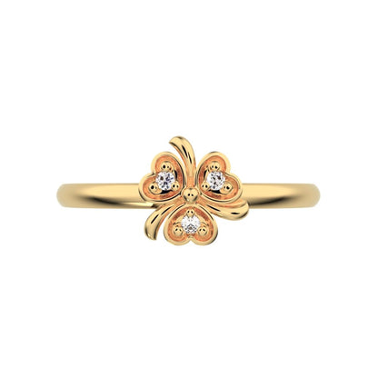 0.0225 ct Round Cut Moissanite dainty Minimalist floral heart halo heart 14K / 18K Solid Yellow Gold everyday ring