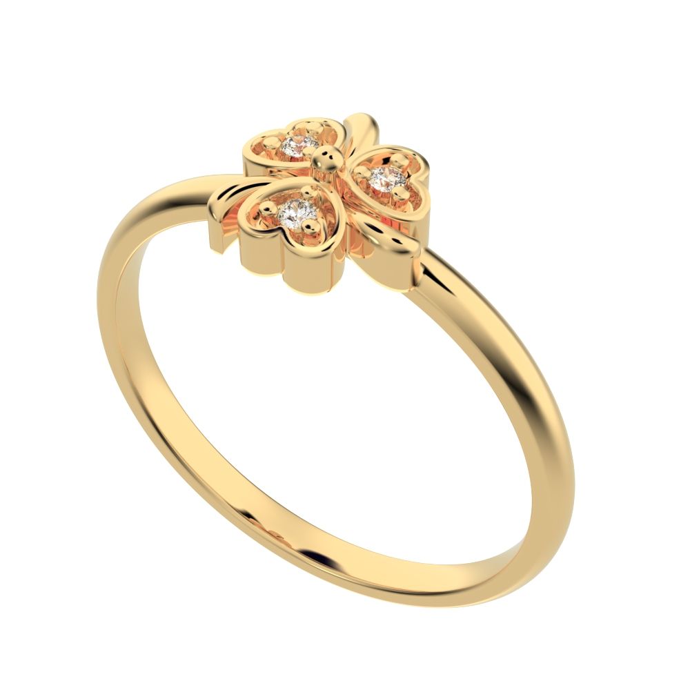 0.0225 ct Round Cut Moissanite dainty Minimalist floral heart halo heart 14K / 18K Solid Yellow Gold everyday ring
