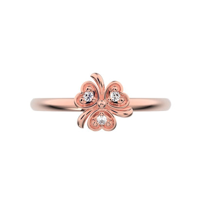0.0225 ct Round Cut Simulated Clear Diamond dainty Minimalist floral heart halo heart 14K / 18K Solid Rose Gold everyday ring