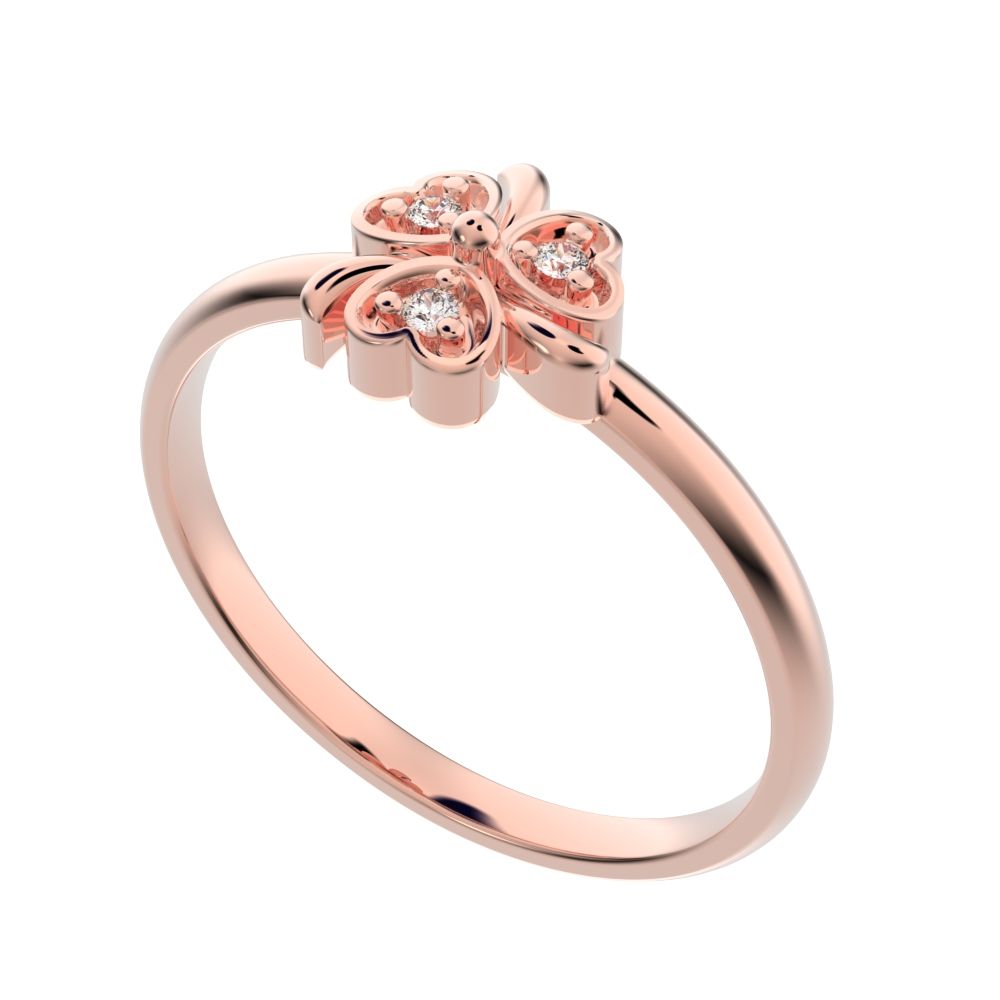 0.0225 ct Round Cut Simulated Clear Diamond dainty Minimalist floral heart halo heart 14K / 18K Solid Rose Gold everyday ring