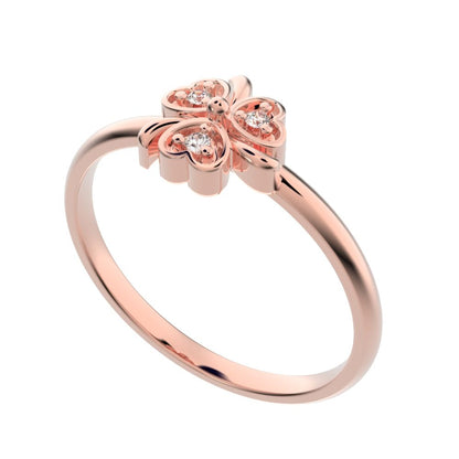 0.0225 ct Round Cut Simulated Clear Diamond dainty Minimalist floral heart halo heart 14K / 18K Solid Rose Gold everyday ring