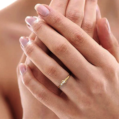 0.03 ct Round Cut Simulated Clear Diamond dainty Minimalist dainty eye 3 stone Stackable 14K / 18K Solid Yellow Gold everyday ring