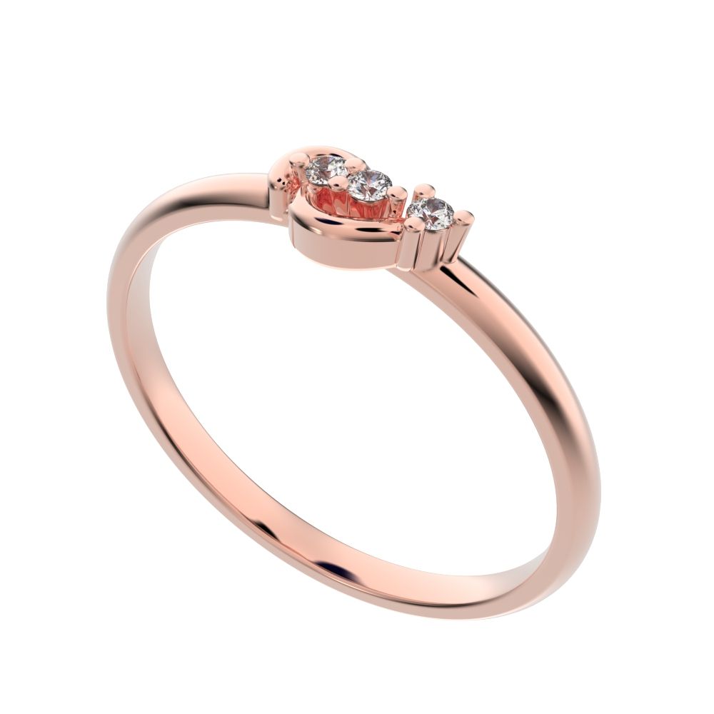 0.03 ct Round Cut Simulated Clear Diamond dainty Minimalist dainty eye 3 stone Stackable 14K / 18K Solid Rose Gold everyday ring