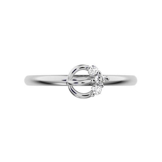 0.035 ct Round Cut Simulated Clear Diamond dainty Minimalist half moon 3 stone horse shoe light 14K / 18K Solid White Gold everyday ring