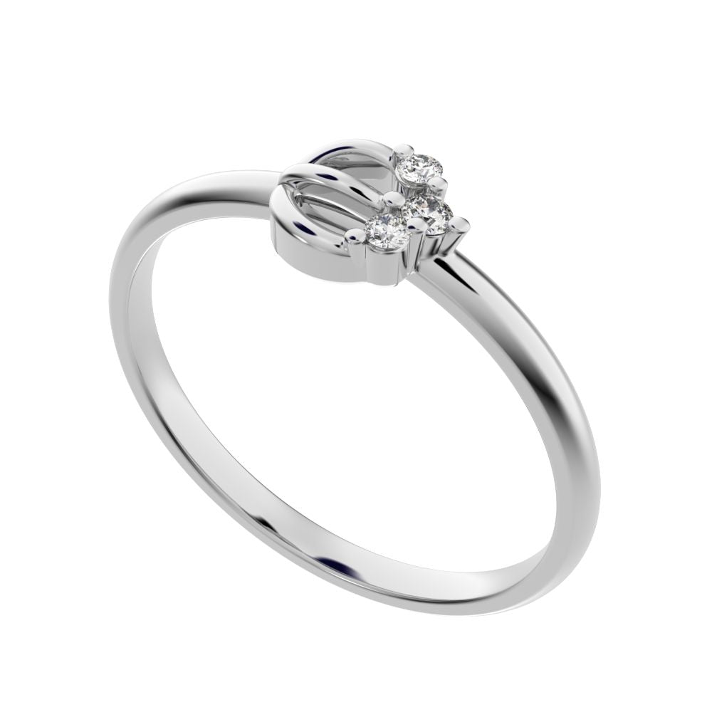 0.035 ct Round Cut Simulated Clear Diamond dainty Minimalist half moon 3 stone horse shoe light 14K / 18K Solid White Gold everyday ring