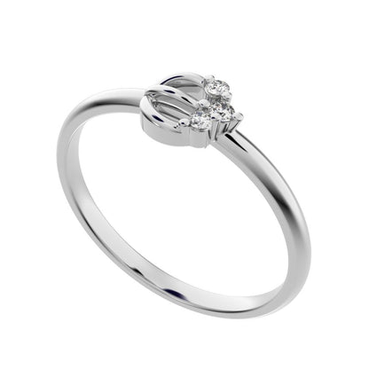 0.035 ct Round Cut Moissanite dainty Minimalist half moon 3 stone horse shoe light 14K / 18K Solid White Gold everyday ring