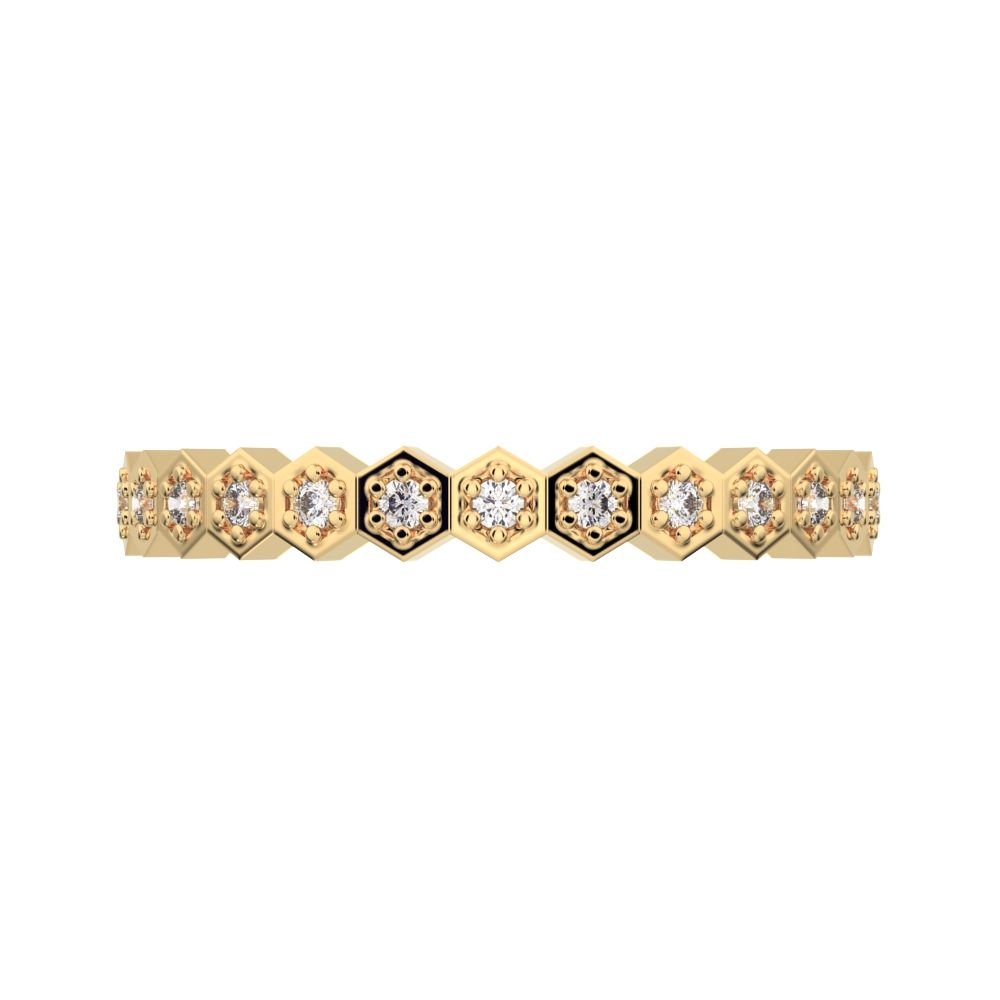 0.13 ct Round Cut Moissanite dainty Minimalist Stackable Half Eternity bezel hexagon 14K / 18K Solid Yellow Gold everyday wedding band
