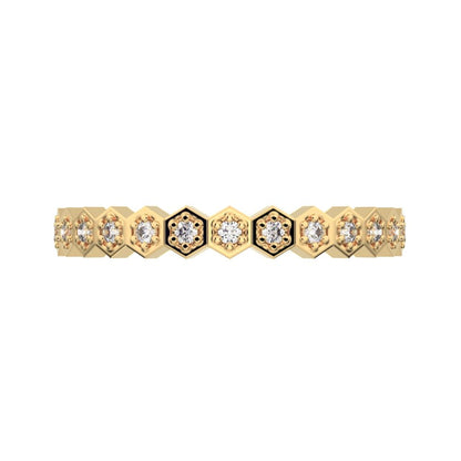 0.13 ct Round Cut Moissanite dainty Minimalist Stackable Half Eternity bezel hexagon 14K / 18K Solid Yellow Gold everyday wedding band