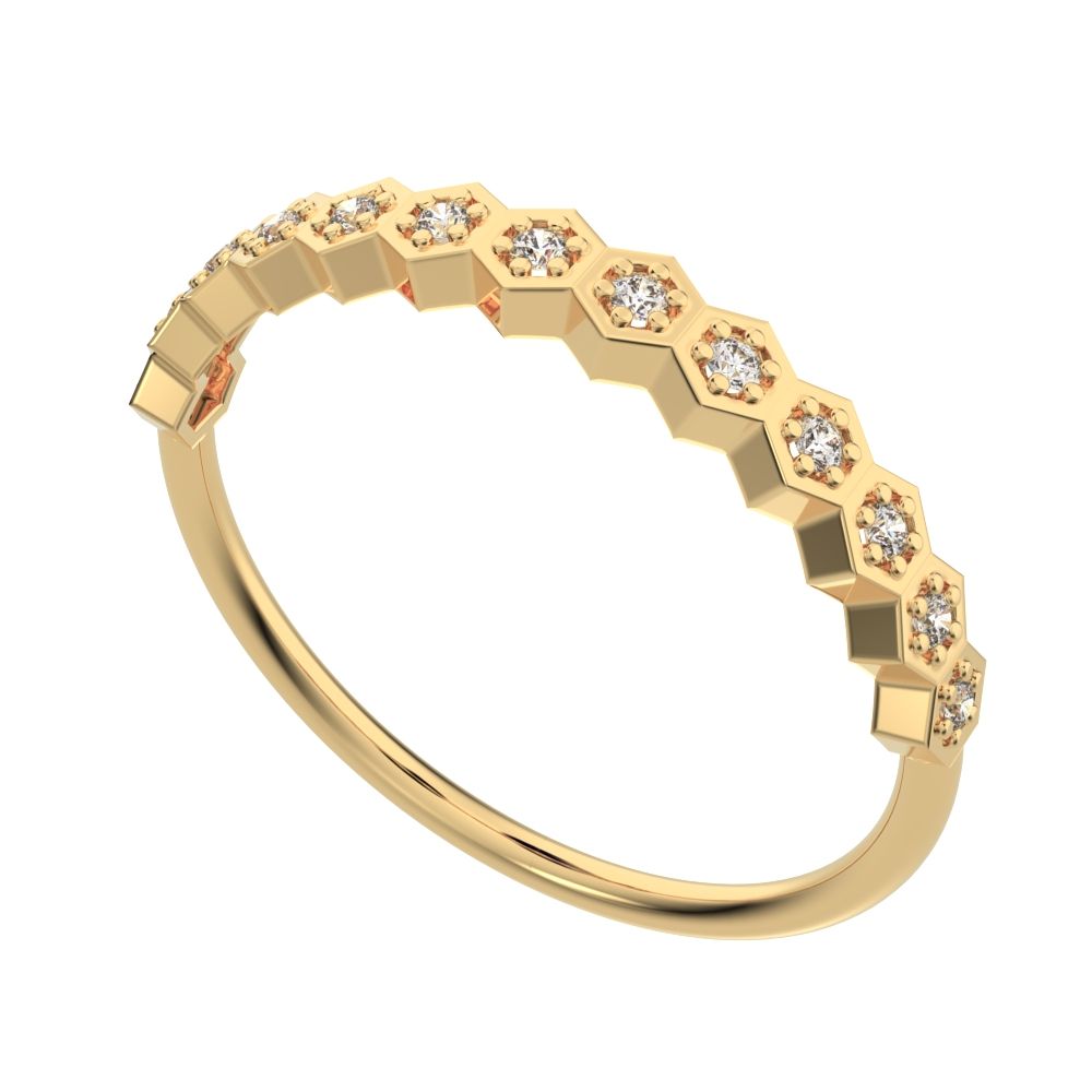 0.13Ct Round Cut Simulated Clear Diamond Minimalist Stackable Half Eternity bezel hexagon 14K / 18K Solid Yellow Gold everyday wedding band